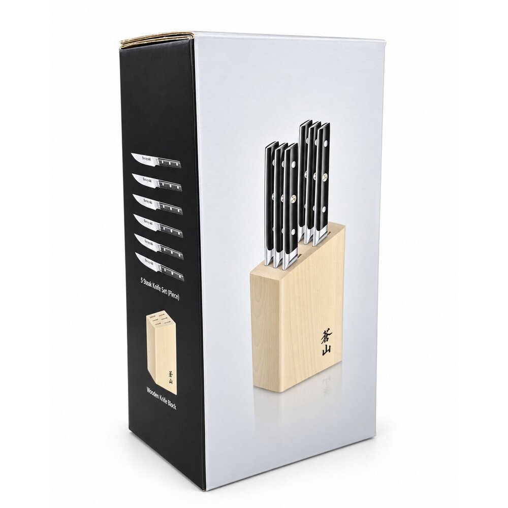 Cangshan TC Series 6-Pc 5" Steak Knife Set Swedish Steel Maple Block NEW